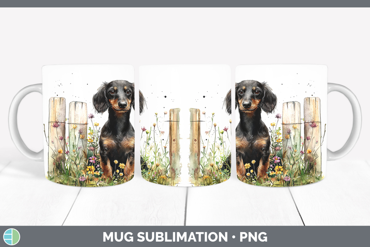 Fence Dogs 05 Wire Haired Dachshund Mug Wrap Sublimation Cof