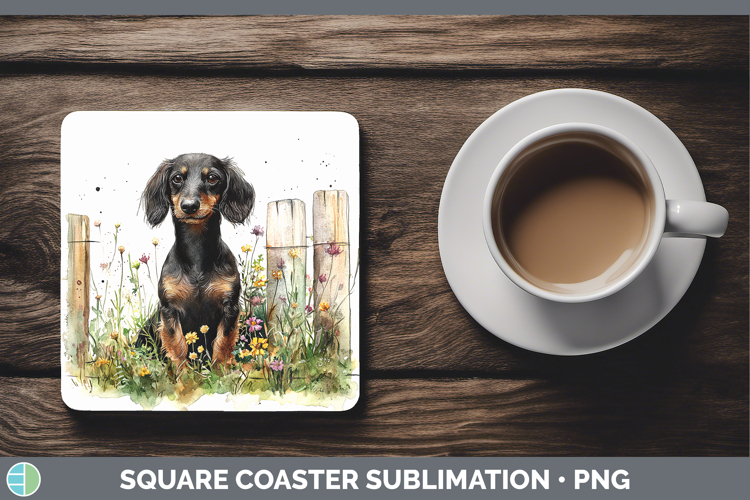 Fence Dogs 05 Wire Haired Dachshund Square Coaster Sublimati