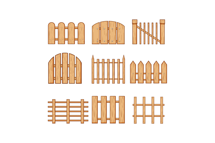 fence wood set cartoon