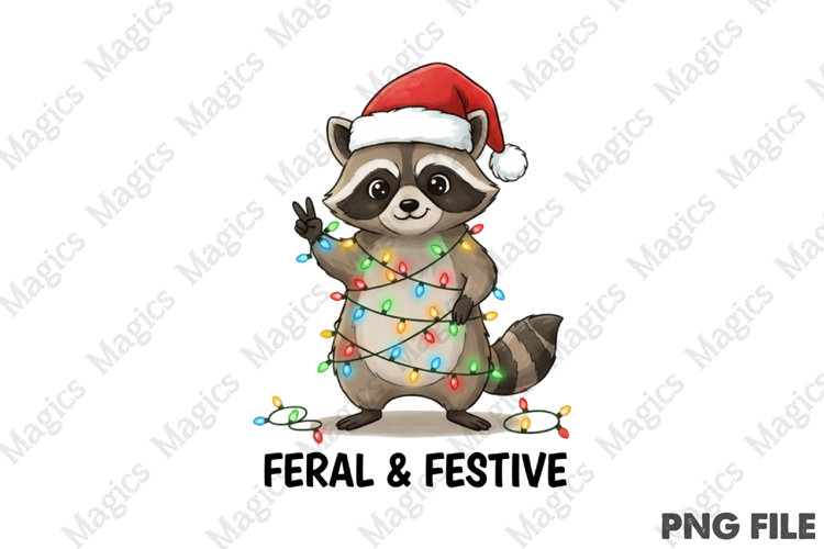 Feral and Festive Raccoon Christmas PNG