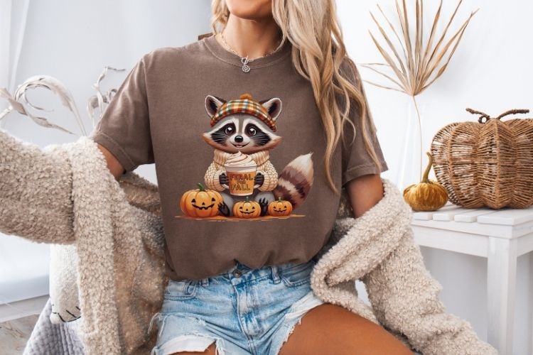 Feral for Fall Raccoon PNG, Raccoon holding a coffee cup