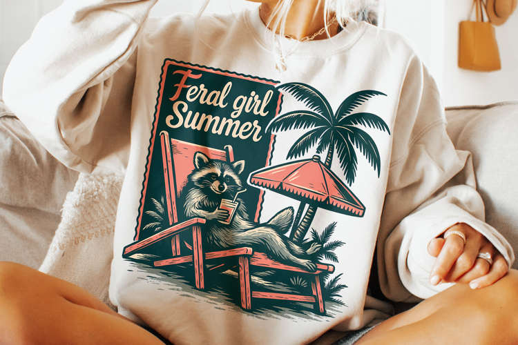 Feral Girl Summer PNG, Raccoon Summer PNG, Summer Vibes PNG