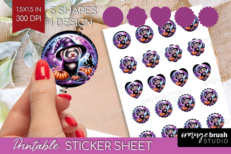 Ferret Halloween Round Sticker Cute Animal Printable Sticker