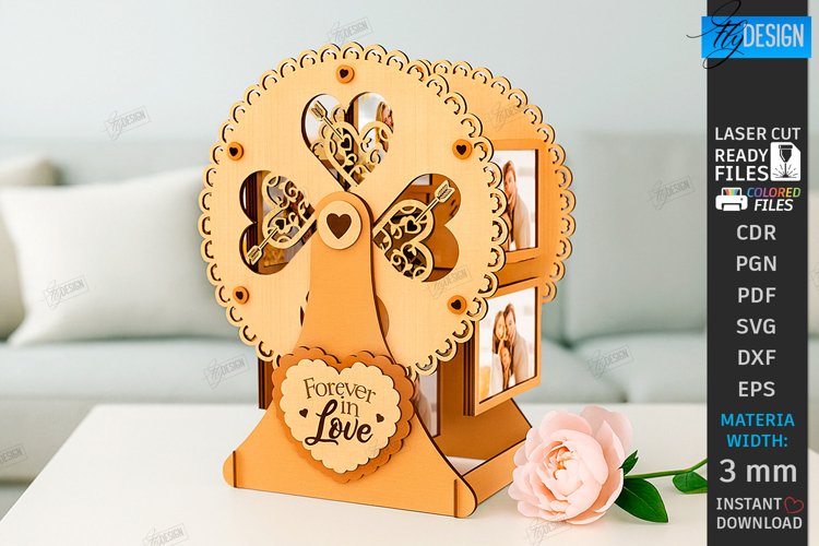 Wooden Ferris Wheel Photo Frame Laser Cut|3D Laser|Love SVG