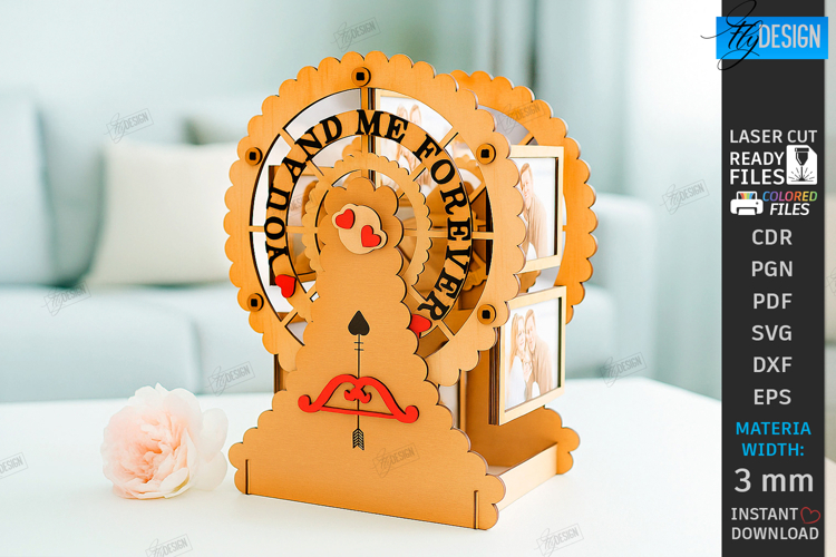 Wooden Ferris Wheel Photo Frame Laser Cut|3D Laser|Love SVG