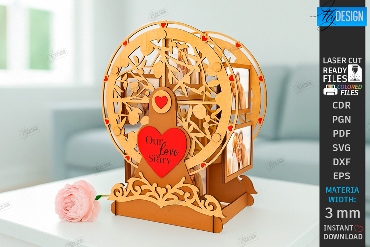 Wooden Ferris Wheel Photo Frame Laser Cut|3D Laser|Love SVG