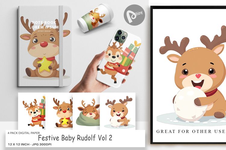 Digital Paper Festive Baby Rudolf