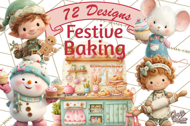 Holiday Baking Clipart, Gingerbread & Elf Digital Art PNG example image 1