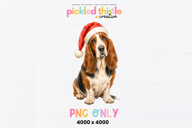 Christmas Basset Hound PNG, Santa Hat Dog