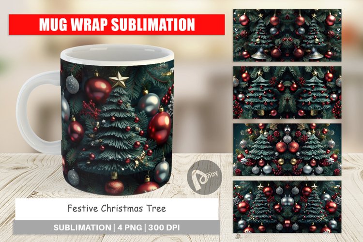 Mug Wrap Design Festive Christmas Tree
