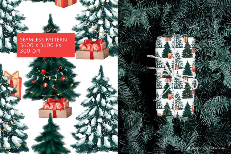 Festive Christmas Tree Seamless Pattern example image 1