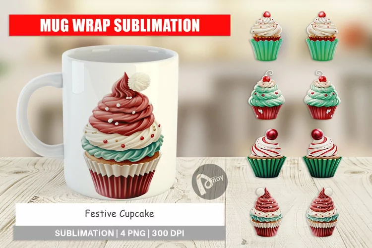 Mug Wrap Design Festive Cupcake