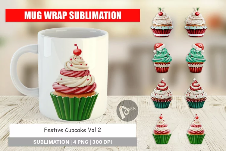 Mug Wrap Design Festive Cupcake