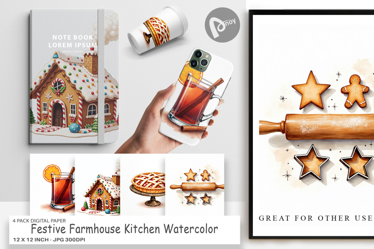Festive Farmhouse Kitchen Digital Paper