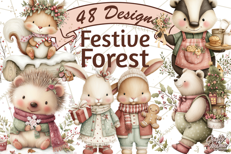 Christmas Woodland Animals Clipart Bundle PNG