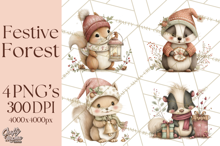 Christmas Woodland Animals Clipart PNG