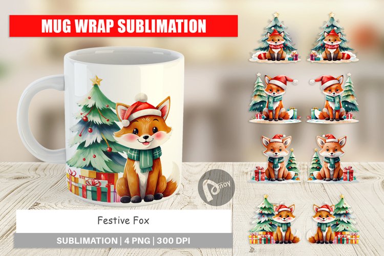 Mug Wrap Design Festive Fox