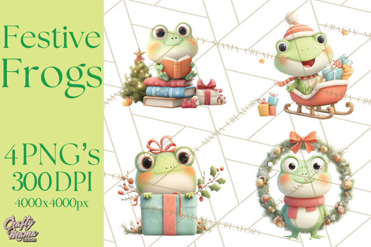 Whimsical Frog Christmas Clipart PNG, Holiday Frog
