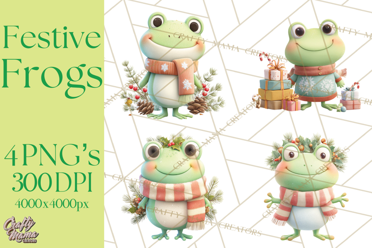 Whimsical Frog Christmas Clipart PNG, Holiday Frog