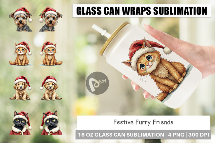 Festive Furry Friends Glass Can example image 1