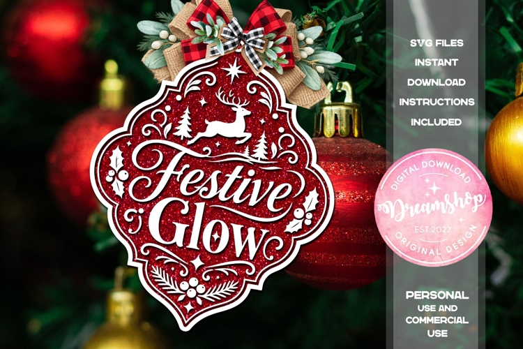 Festive Glow Reindeer Ornament SVG