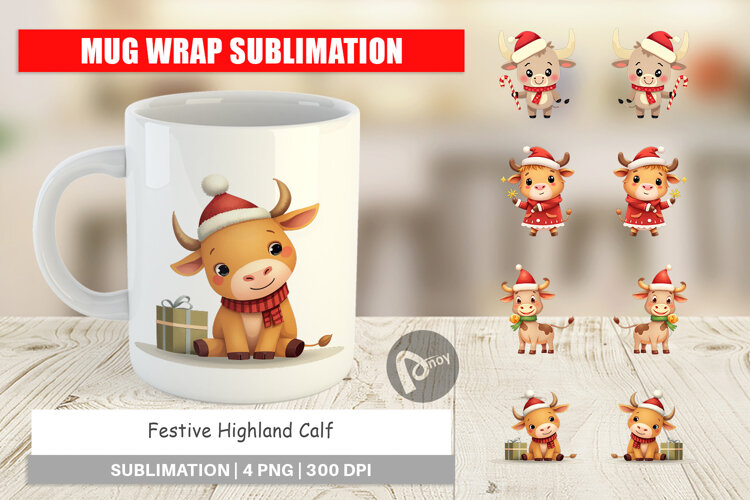 Mug Wrap Festive Highland Calf example image 1