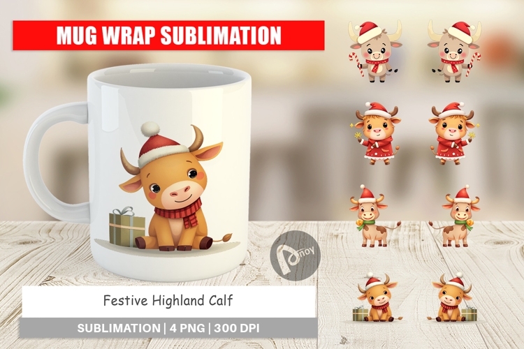 Mug Wrap Festive Highland Calf