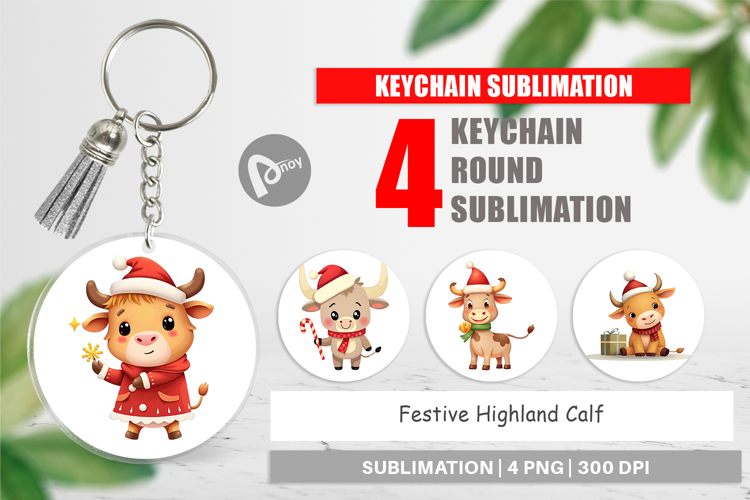 Keychain Festive Highland Calf