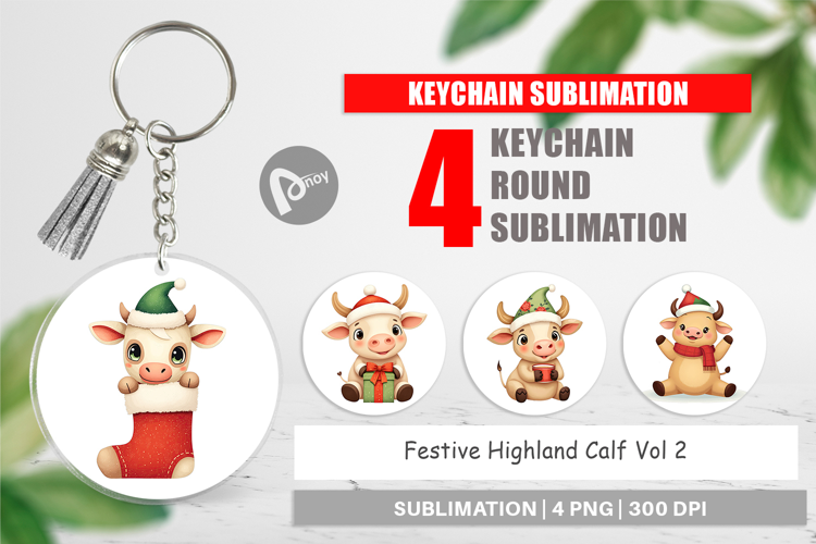 Keychain Festive Highland Calf