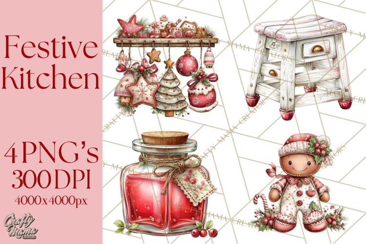 Festive Kitchen Clip Art, Christmas Cookie Illustrations Png