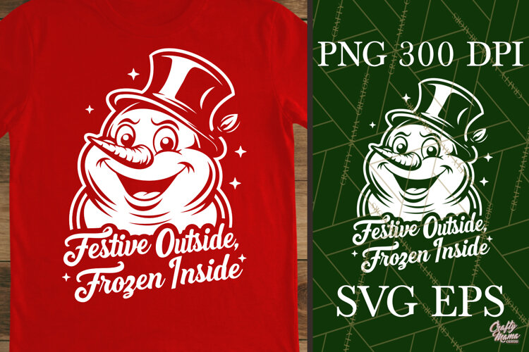 Festive Outside Frozen Snowman Christmas SVG PNG example image 1