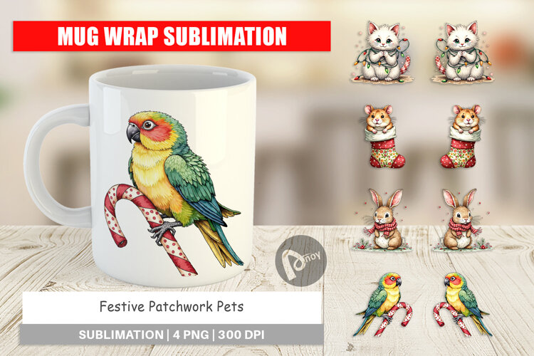 Festive Patchwork Pets Mug Wrap example image 1