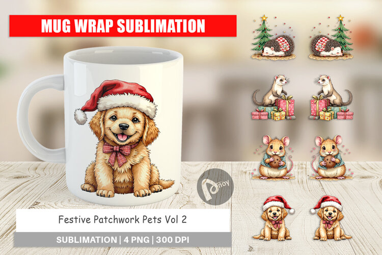 Festive Patchwork Pets Mug Wrap example image 1