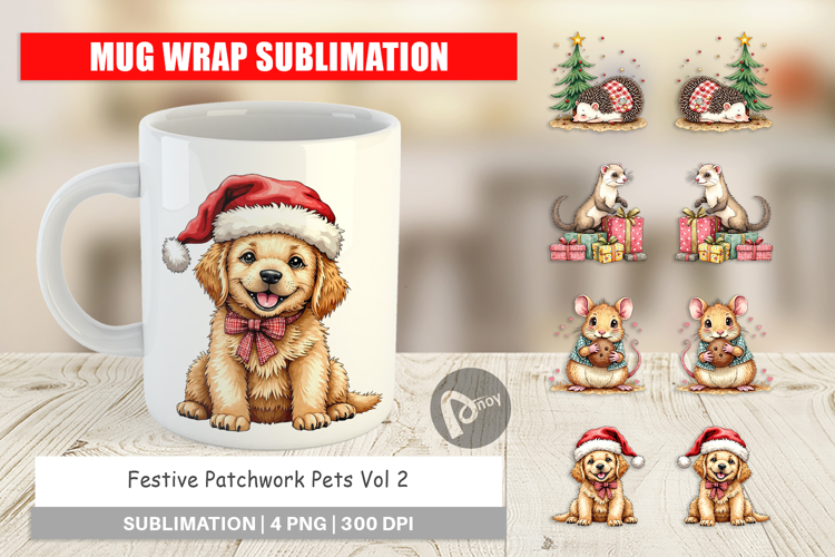 Festive Patchwork Pets Mug Wrap