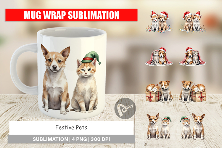 Mug Wrap Festive Pets