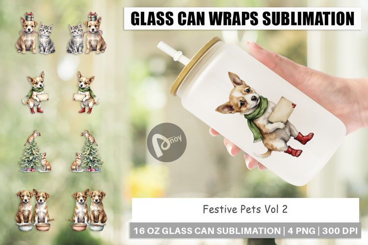 Glass Can Festive Pets