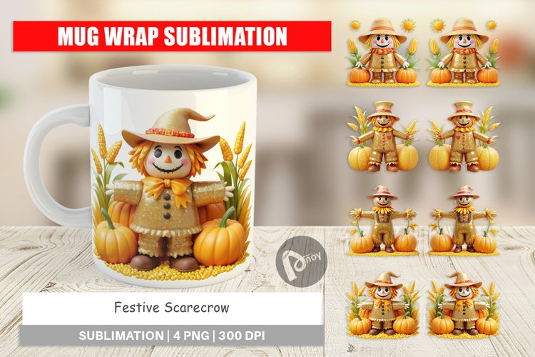 Mug Wrap Design Scarecrow Festive