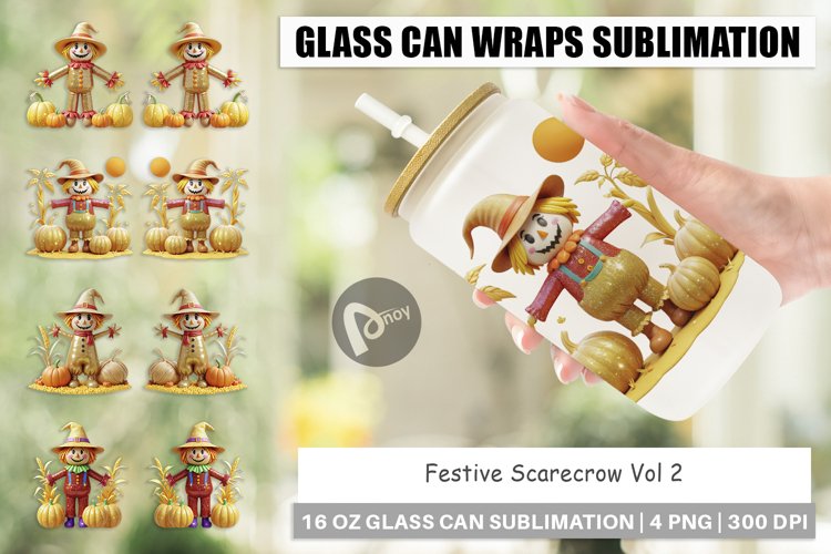 Glass Can Wraps Scarecrow Festive