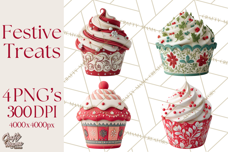 Christmas Cupcakes Clipart, Holiday Cupcake Clip Art