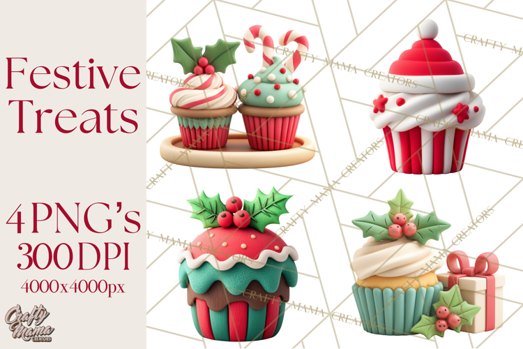 Christmas Cupcakes Clipart, Holiday Cupcake Clip Art