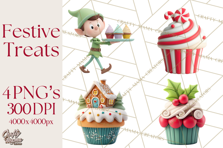 Christmas Cupcakes Clipart, Holiday Cupcake Clip Art