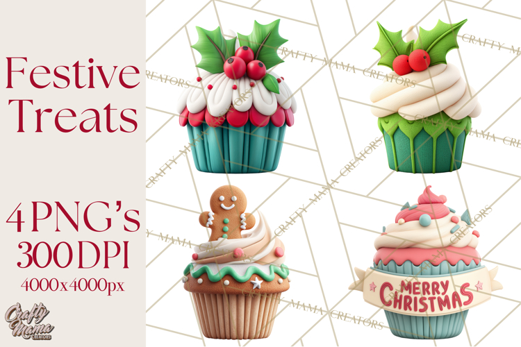 Christmas Cupcakes Clipart, Holiday Cupcake Clip Art
