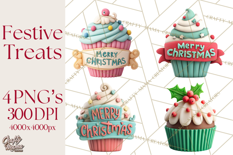 Christmas Cupcakes Clipart, Holiday Cupcake Clip Art