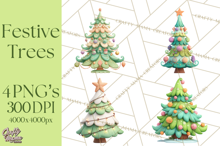 Textured Clay Christmas Tree Clipart PNG, Holiday Clipart