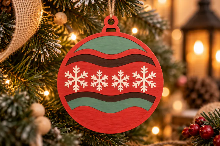 Festive Wavy Stripe Snowflake Laser Cut SVG