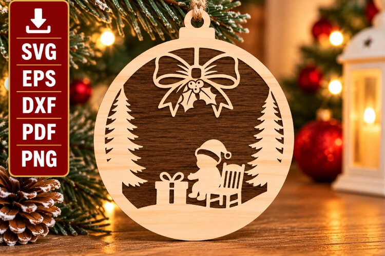 Festive Wooden Ornament SVG example image 1