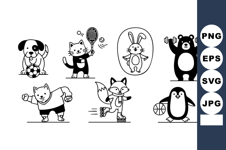 Cute cartoon animals playing sports and exercising vector se