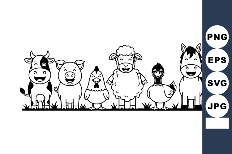 Farm animals cartoon vector with cow pig chicken sheep duck