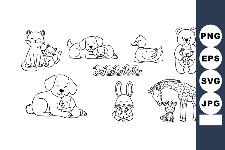Cute playful pets and wild animals collection with puppies k