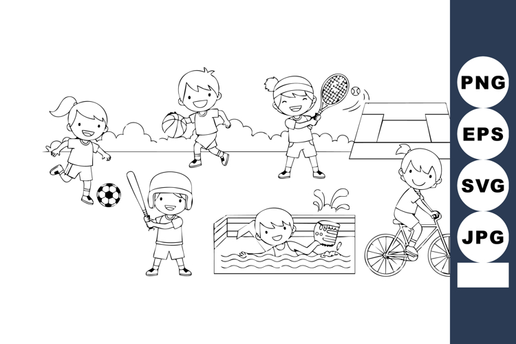 Children playing outdoor sports and activities with soccer s